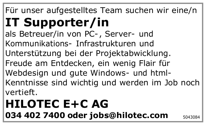 Stellenanzeige BZ: PC-Supporter